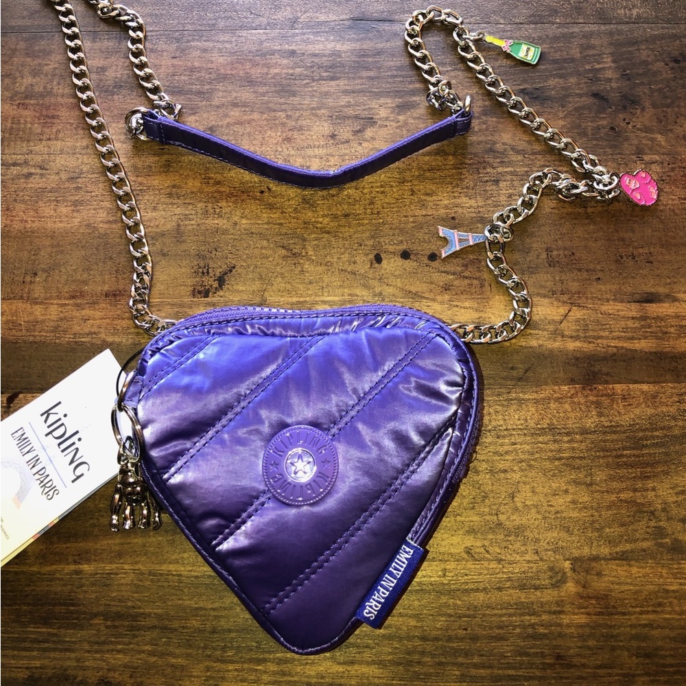 Kipling Emily in Paris Glossy Lilac Jozi Heart Crossbody Bag, NWT - Picture 2 of 8